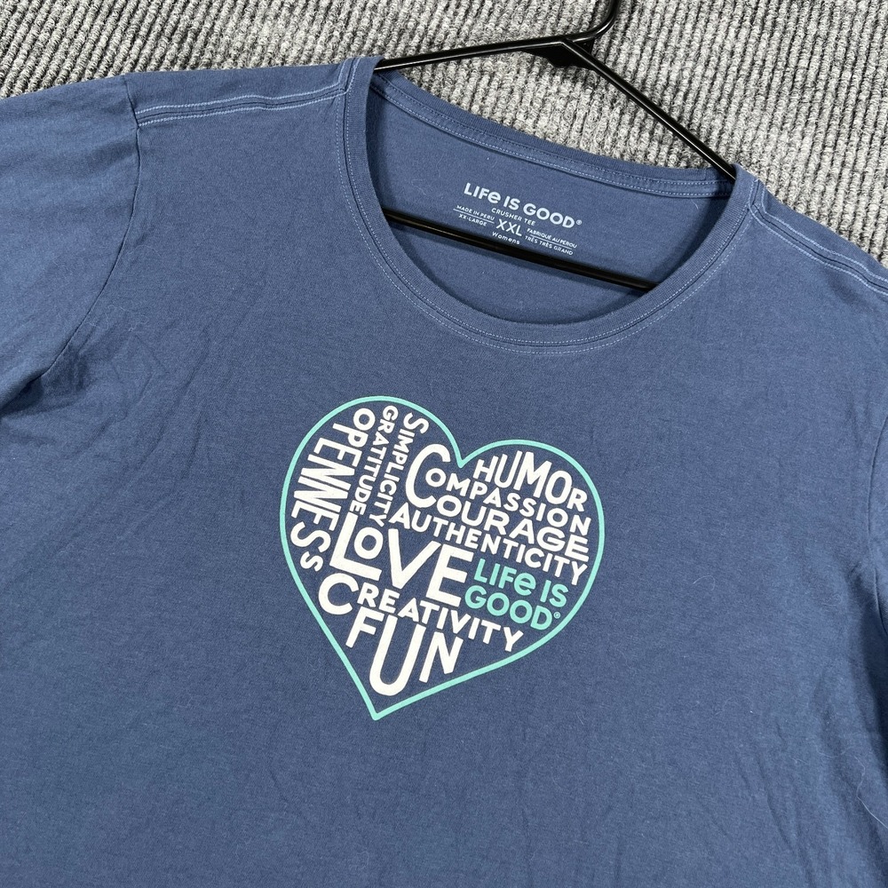 Life Is Good Crusher Tee Shirt Womens 2XL XXL Blue Graphic Short Sleeve Casual
